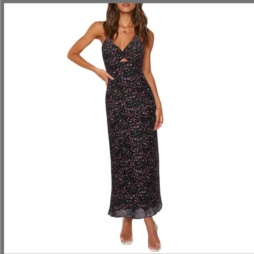 NWT ZAFUL Women's Spaghetti Strap Floral Summer Hollow Twist Front MaxiDress xs